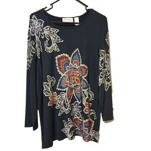 Alfred Dunner Blue Floral Pullover Sweater Womens Plus Size 2X Beaded